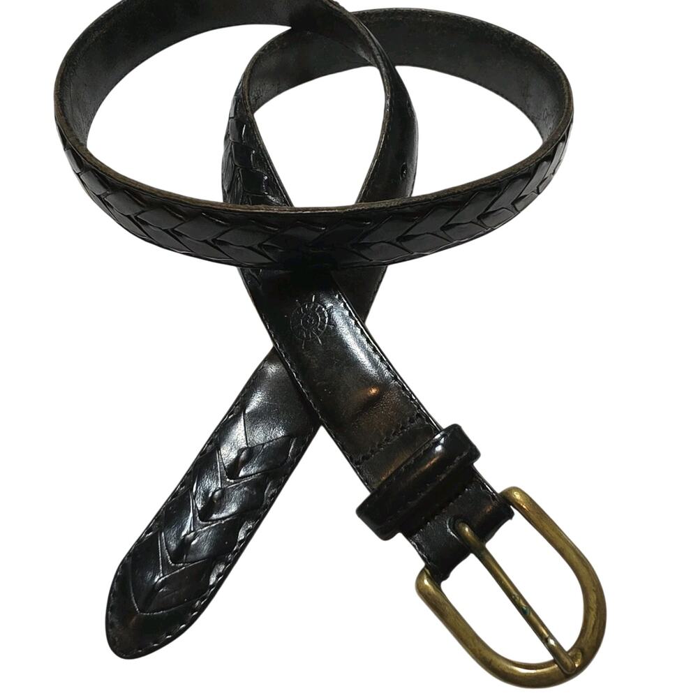Lawton Harbor Black Braided Leather Belt Men's Size 36 Brass Buckle